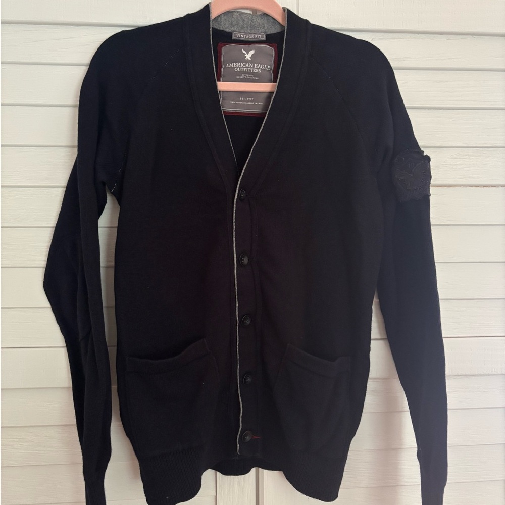 American Eagle Men's Navy Blue Wool Cotton Cardigan S